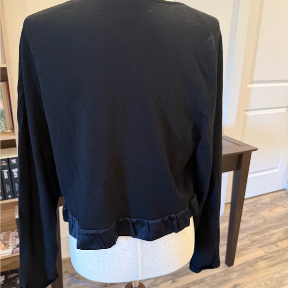 LOFT |  Black Ruffle Trim Cardigan Large - Picture 2 of 4